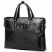 Business-Handtasche für Herren ，Mode Echtleder Clutch Designer Top Handle Bag Handtasche mit Krokodilprägung Black-M