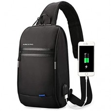 Kingsons Brusttasche Schultertasche für Männer Umhängetaschen mit Mit USB-Ladeloch Wasserdicht Anti-Diebstahl zum Radfahren Wandern Reisen Schwarz