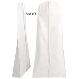 CZSM 180cm Langer Kleidersack (5er Pack) Brautkleid Kleidersack mit Taschenreißverschluss Aufbewahrungshülle für Abschlussball-Abendkleider Weiß