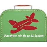 Kinderkoffer hellgrün mit Motiv Flugzeug Farbe des Motivs wählbar Wunschname/Wunschtext inkl Pappkoffer 25cm