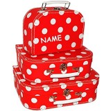 Koffer - KLEIN - rot & weiße Punkte - incl. Name - Pappkoffer - Puppenkoffer - Kinderkoffer - für Kinder & Erwachsene - ideal für Spielzeug und als Geldge..
