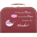 Pappkoffer zur Geburt Kinderwagen & Spruch Koffergröße 30 x 20 5 x 9 cm Farbe Bordeaux rot
