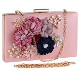 BESTOYARD Damen Handtasche Süße Blumen und Perlen Design Abend Brieftasche Tasche Hochzeit Geldbörse (Pink)