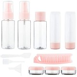 Wilxaw 13 Stück Reiseflaschen Set Auslaufsicher Reisebehälter mit Zubehör für Shampoo Spülung Duschgel Lotion Toilettenartikel Flüssigkeiten (Rosa)