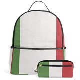FANTAZIO Rucksäcke Federmäppchen Italien Flagge Schultaschen-Set