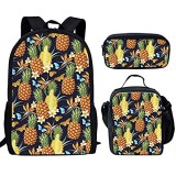 HUGS IDEA Ananas tropische frische Früchte 38 1 cm Schultaschen-Set wasserdicht Reiserucksack Büchertasche mit Lunchbox Federmäppchen