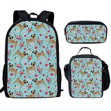 HUGS IDEA Lustiges Tiermuster Schulrucksack für Jungen Kinder Büchertaschen-Set Schultasche mit Lunchbox Federmäppchen Laptop Daypack