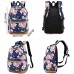 Mädchen Schultaschen Sets 3 in 1 Art und Weise Leichter Blumen-Druck-Segeltuch-Rucksack mit Daypack & Lunch Bag & Federmäppchen für Picknick Outdoor-Aktivitäten Etc Schwarz