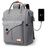 Rucksack Damen Laptop Rucksack für 15.6 Zoll Laptop Schulrucksack mit USB Ladeanschluss für Arbeit Wandern Reisen Camping für Mädchen Oxford 20-35L (Gray)