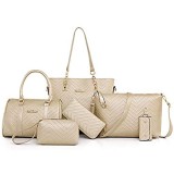 AlwaySky Damen Handtaschen Set 6 Stück PU-Leder Top Griff Tasche Frauen Shopper Geldbörse Umhängetasche