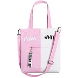 NICOLE & DORIS Damen A4 Handtasche Groß Canvas Tasche Shopping Umhängetasche Henkeltasche 15" Laptoptasche für die Schule Pink-Weiß
