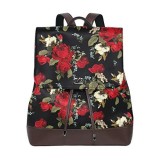 Ahomy Damen Fashion PU Leder Rucksack Blumenmuster mit Rosen Anti-Diebstahl-Rucksack Schultertasche