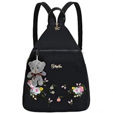 Eshow Handtasche Schultertasche Umhängtasche klein für Mädchen Damen Teenager schwarz mit Fächern und Libelle-Muster zum Alltag Reise Schule
