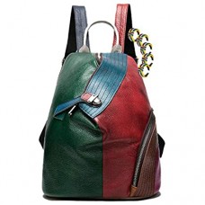 GGLZMMF Stitching Retro Damen Leder Rucksack Großvolumige Freizeit Reisetasche Handgemachte Rucksack Geometrische Dumpling-Tasche Multicolor-OneSize