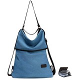 URAQT Canvas Rucksack Damen Schultertasche Vintage Multifunktionale Umhängetaschen Casual Handtasche Hobo Tasche für Alltag Büro Schule Ausflug Einkauf - Blau
