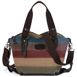 Coofit Damen Handtasche/Umhängetasche Canvas Multi-Color-Striped Damen Shopper Tasche Hobo Bag