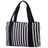 Damen Henkeltaschen Großer Handtasche Leicht Canvas Shopper Tasche Elegant Blau Streifen Tasche für Büro Einkauf Schule