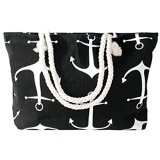 Handtasche Strandtasche Shopper Damentasche 55 x 36 cm schwarz Maritim-Look Anker mit Reißverschluss von Alsino