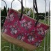 LaFiore24 Shopper Einkaufstasche Strandtasche mit Blumen Damen Badetasche Schultertasche Reißverschluss rot