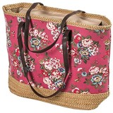 LaFiore24 Shopper Einkaufstasche Strandtasche mit Blumen Damen Badetasche Schultertasche Reißverschluss rot