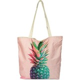 styleBREAKER kleine Strandtasche mit Buntem Ananas Print Reißverschluss Shopper Einkaufstasche Stofftasche Tasche Damen 02012223 Farbe:Rose