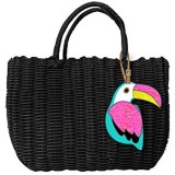 Tri-Coastal Design - Tasche aus Kunststoff für Meer und Strand geräumig und lustig schwarz mit buntem Charm in Form von Tucano mit Glitzer